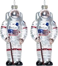Set of 2 Astronaut Spaceman Blown Glass Christmas Ornament