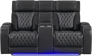 Global Furniture USA U8611 Blanche Charcoal PWR CON REC LOVESEAT with PHR, LED & Speaker