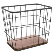 Rectangular Black Iron and Brown Mango Wood Display Basket - 18"L x 12"W x 16"H by HUBERT – Iron, Black, Model MDA-HJ03