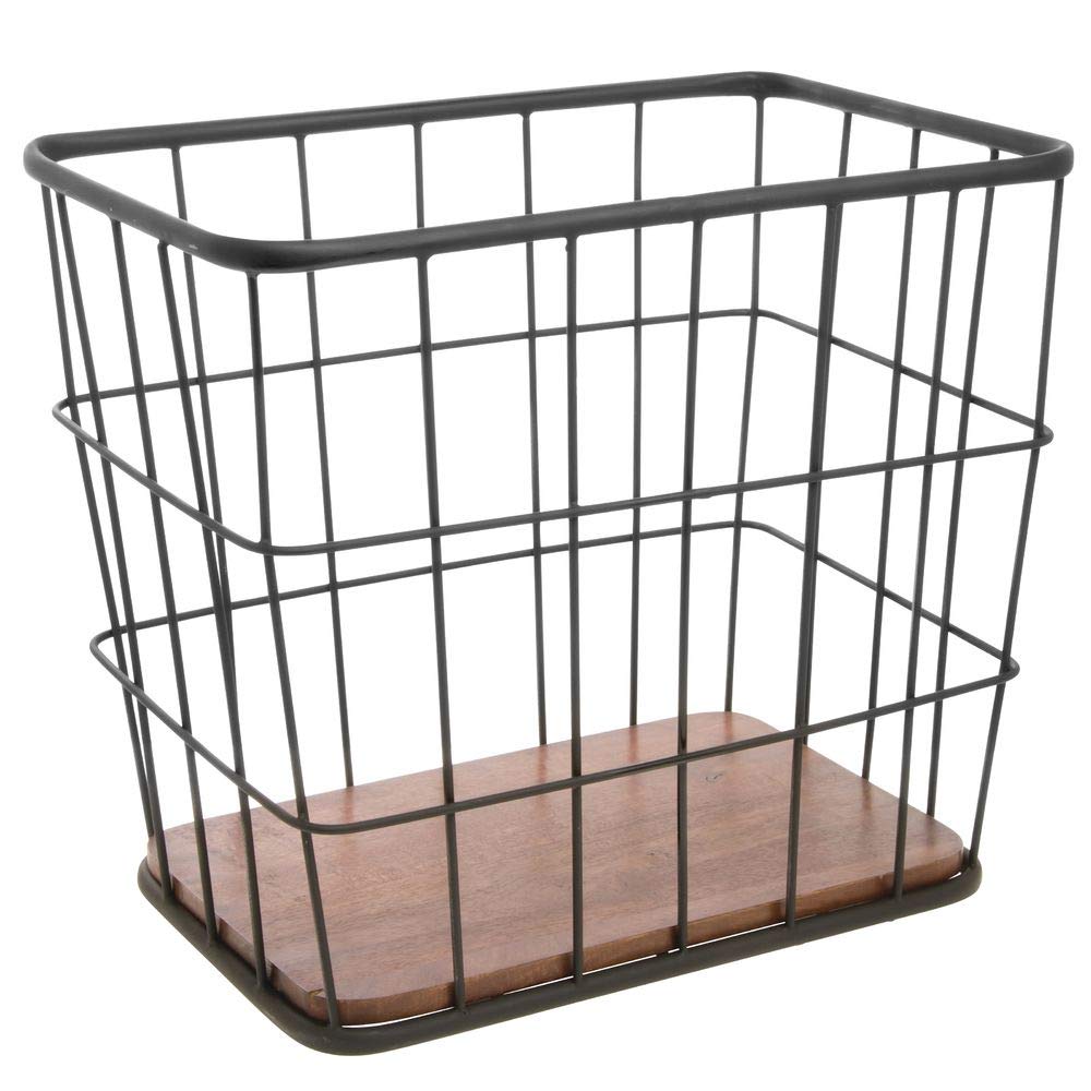 Rectangular Black Iron and Brown Mango Wood Display Basket - 18"L x 12"W x 16"H by HUBERT – Iron, Black, Model MDA-HJ03