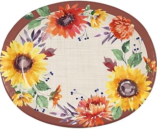 Creative Converting Fall Flowers 12-Inch Oval Paper Plates 8 Per Pack
