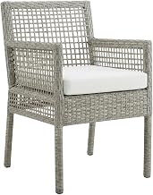 Gray Wicker Rattan Dining Armchair Set of 4 for Outdoor Patio, Comfortable Seat Cushions, Durable Frame, Stylish and Weather-Resistant