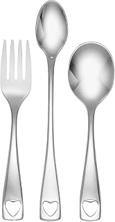 Oneida Little Love 3 Piece Baby Set, silver | 18/10 stainless steel, mirror finish | includes feeding spoon, baby spoon, and fork | dishwasher safe