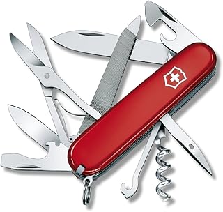 Victorinox Mountaineer Swiss Army Knife, 18 Function Pocket Knife,Red | light and compact tool Includes scissors and a nail file with metal saw