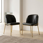 Vegan Leather-Upholstered Dining Chairs Set of by Starlight Canyon Home – Faux Leather, Black Vegan Leather/Gold, Pack of 2