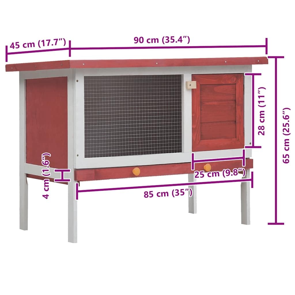 Outdoor Rabbit Hutch 1 Layer in Red Wood by vidaXL – Fir, Green,Red,White,Wood, Model 170830