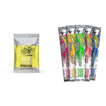Zero Sugar Hydration Bundle with Lemonade Drink Mix (50 Pack) and Assorted Flavor Freezer Pops (50 Count) by Sqwincher – 0.11 Ounce (Pack of 50), 10 Count (Pack of 5)