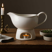 Acellegic Ceramic Gravy Boat Set, 18 oz Capacity, White