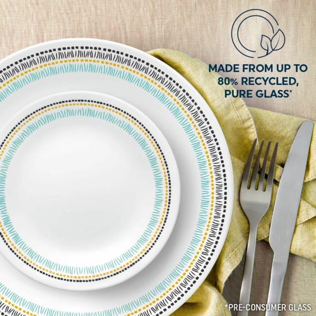 ® Paloma 16-Piece Dinnerware Set by Corelle – L, Glass, Black, Aqua, Goldenrod, Model 1149094