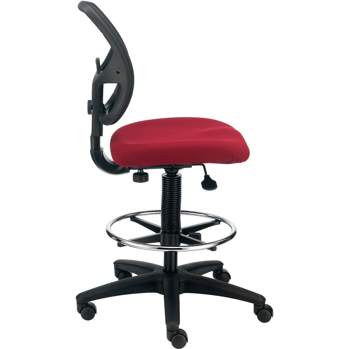 Armless Mesh Drafting Stool by Global Industrial – 2 ft 1 in W x 2 ft 1 in D x 3 ft 3 in H, Mesh, Red, Model A2813TMIX-RD