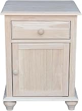 International Concepts Solid Wood Nightstand with Storage Cabinet Unfinished Ready to Finish Bedside Table with Drawer and Adjustable Shelf