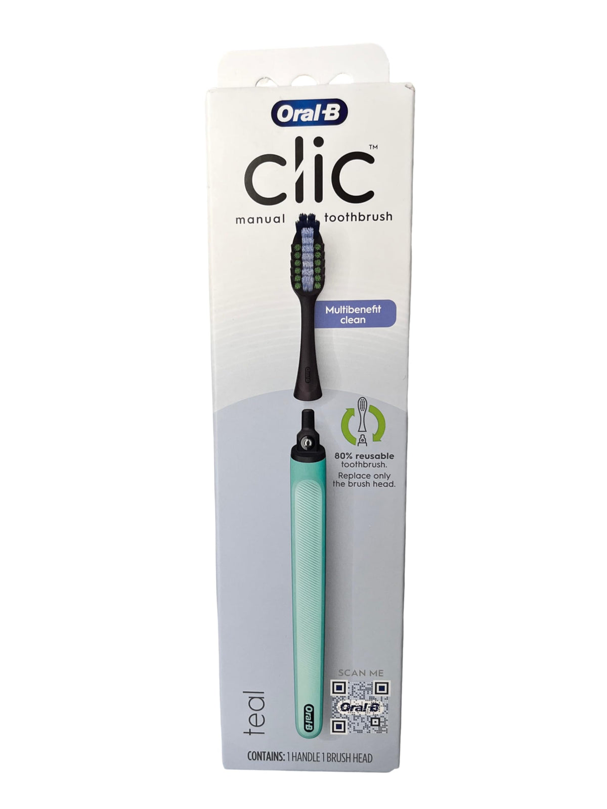 Clic Manual Toothbrush by Oral-B – 1 Count (Pack of 1), Plastic, Teal
