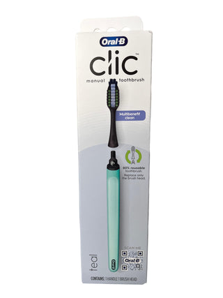 Clic Manual Toothbrush by Oral-B – 1 Count (Pack of 1), Plastic, Teal
