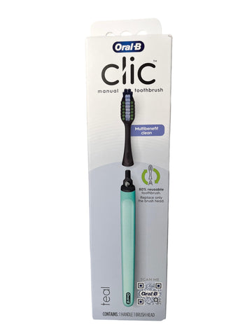 Clic Manual Toothbrush by Oral-B – 1 Count (Pack of 1), Plastic, Teal