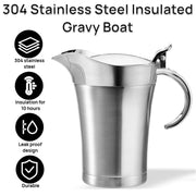 Peohud Gravy Boat, Double Insulated Stainless Steel, 24 Ounces, Silver