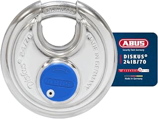 ABUS 24IB/70mm Diskus Padlock SS | 360° all-round protection, nickel-plated cylinder, for vans, lorries & cellar doors – 320 g, shackle ⌀ 10 mm