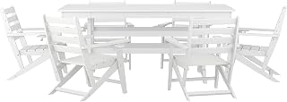 Flash Furniture 7-Piece HDPE Adirondack Dining Set, White | 72" Rectangle Table, 6 Chairs with Cup Holders, All-Weather HDPE, Commercial Grade