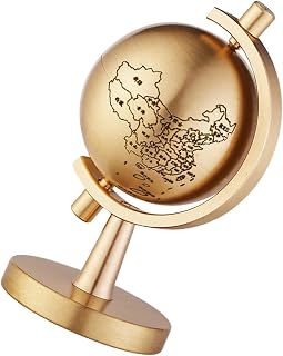Uonlytech Brass Rotating Globe with Base Desktop Globe Decor Educational for Home Office Study