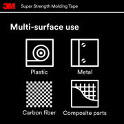 Super Strength Molding Tape by 3M – 1/2 Inch x 15 Ft, 4 Rolls, VHB, Black, Pack of 3, Model 3614