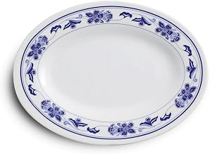 Yanco PO-2010 Peony Melamine 10 in. Oval Plate - White & Blue