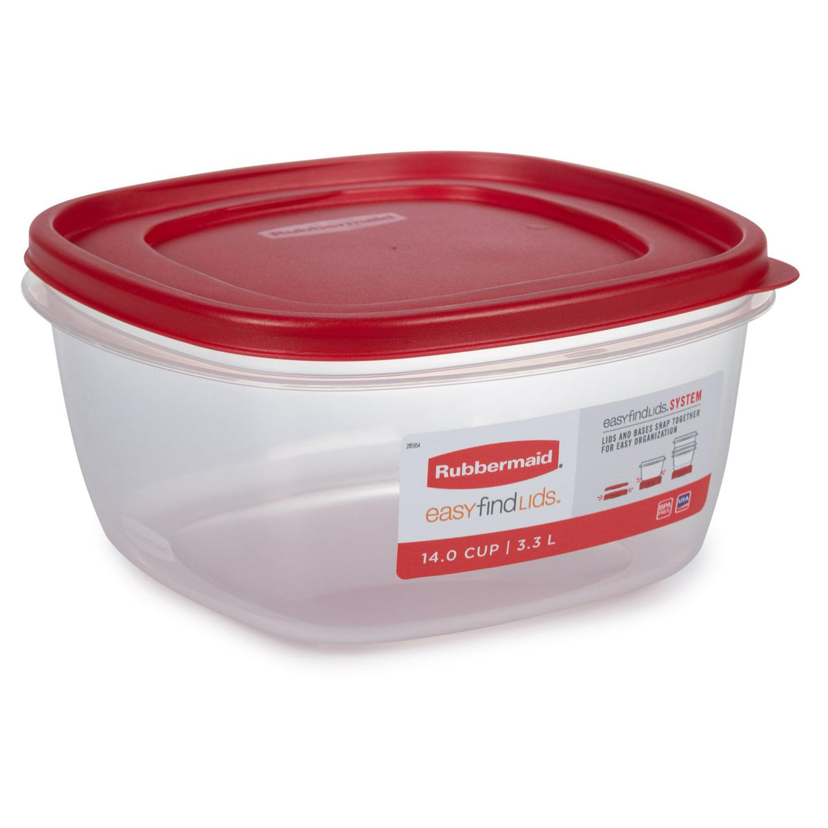 Easy Find Lids Food Storage Container by Rubbermaid – 14 Cup, 14.0 cups, Plastic, Clear with Red Lids, Pack of 2