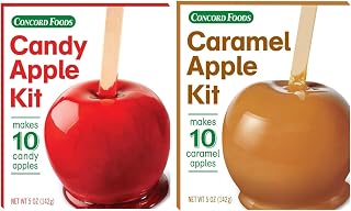 Concord Foods Caramel & Candy Apple Kit, Variety Pack of 2 (10 Sticks each) | Apple dipping kits made with soft caramel & hard red candy for Halloween parties, fall fairs, caramel apple bars & more