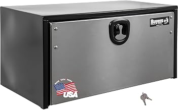 Buyers Products 1702700 Black Steel Underbody Truck Box With Silver Polished Stainless Steel Door, 18 x 18 x 24 Inch, Made In The USA, Truck Tool Box Organizer With Storage, Job Box For Work Truck