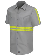Men's Enhanced Visibility IndustrialWork Shirt by Red Kap – 4X-Large, Polycotton, Grey With Yellow/Green Visibility Trim, Model SP24EG SS 4XL