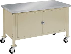 Global Industrial Mobile Workbench with Security Cabinet, Stainless Steel Square Edge, 72" W x 30" D, Tan