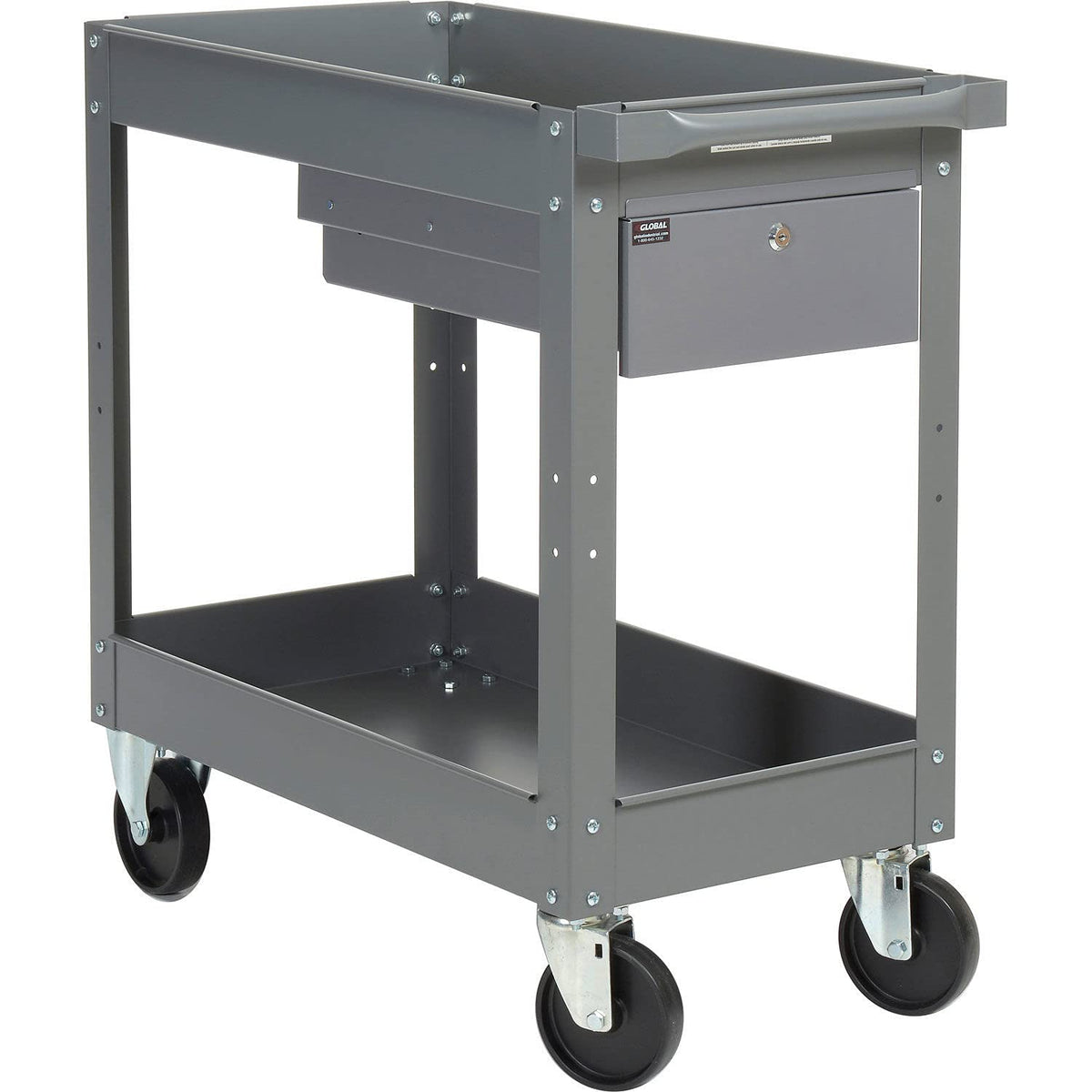 2 Shelf Deep Tray Steel Stock Cart by Global Industrial – 3.5"L x 16"W x 32"H, 12-Gauge Steel, Gray, Model 988836