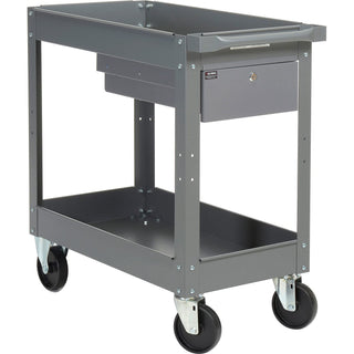 2 Shelf Deep Tray Steel Stock Cart by Global Industrial – 3.5"L x 16"W x 32"H, 12-Gauge Steel, Gray, Model 988836