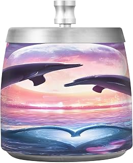 Dolphin Lover Moonlight Splash Ashtray with Lid, Outdoor Ashtrays for Patio