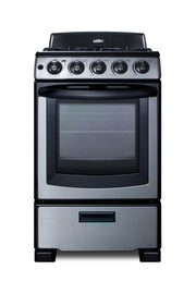 Summit 20" Gas Range by Summit Appliance – 2.3 cubic_feet, Stainless Steel, Black, Model PRO201SS
