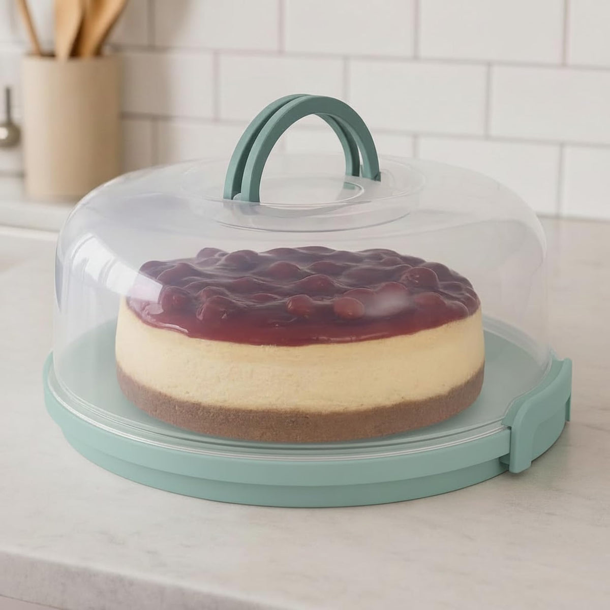 Joey'z Pie Keeper with Secure Latches, Turquoise, Holds 10 Inch Pies