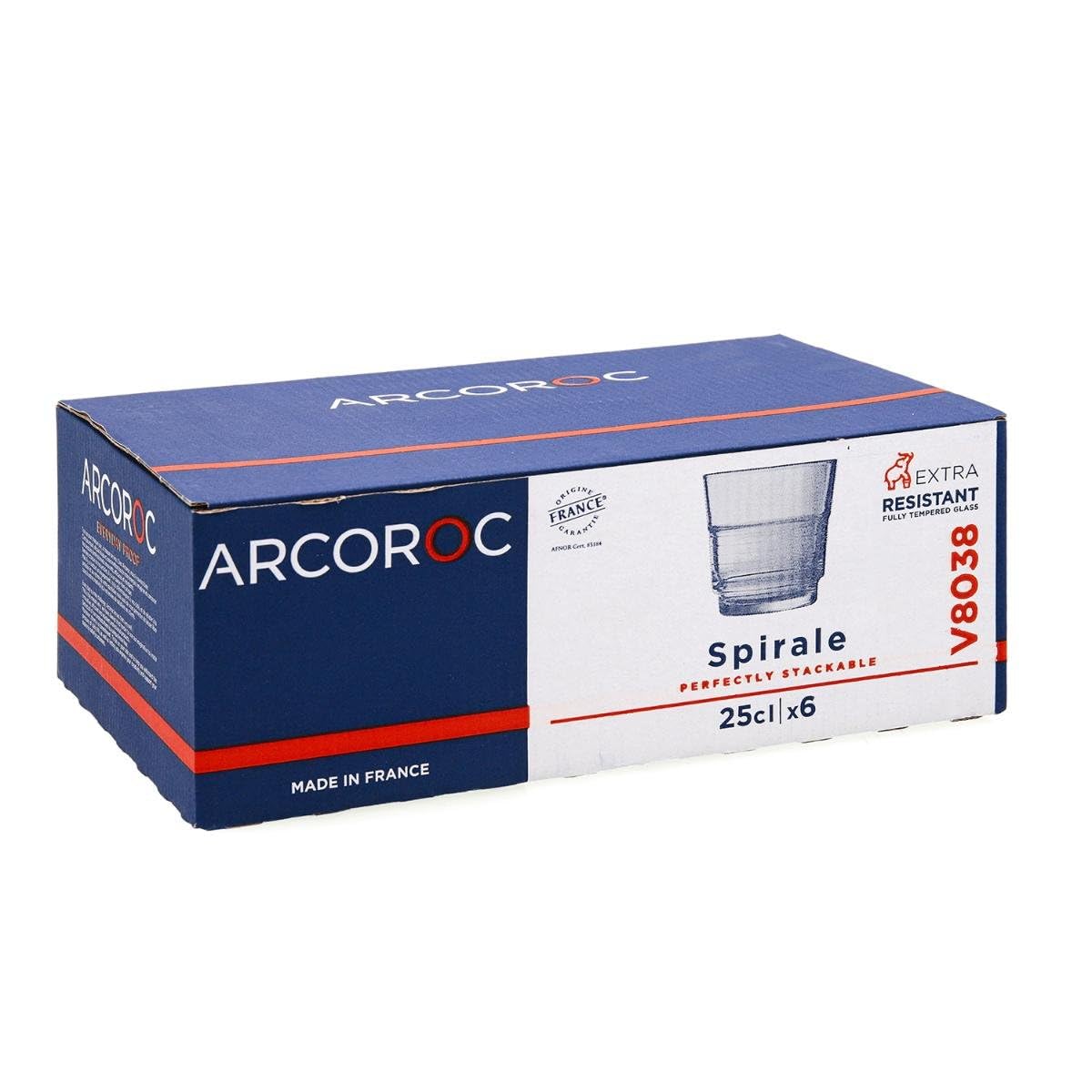 Spirale FB25 Stackable tumbler 250ml by Arcoroc – 8.5 Ounces, 25.0 centiliters, Glass, 6 Count (Pack of 1), Model ARC 58057