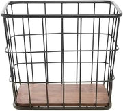 HUBERT Metal Basket with Wooden Bottom Black - 16" L x 10" W x 14" H