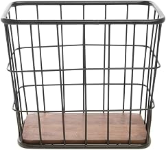 HUBERT Metal Basket with Wooden Bottom Black - 16" L x 10" W x 14" H