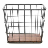 Metal Basket with Wooden Bottom Black - 16" L x 10" W x 14" H by HUBERT – Iron, Black, Model MDA-HJ02