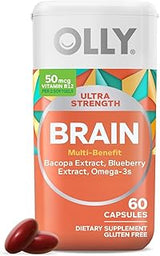 OLLY Ultra Strength Brain Softgels, Omega-3s, Vitamins B6 and B12-60 Count
