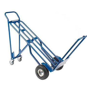 Steel 3-in-1 Convertible Hand Truck with Pneumatic Wheels by Global Industrial – 13"L x 51"W x 21"H, Alloy Steel, Blue, Model 983130