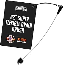 Brushtech Super Flexible Drain Cleaning Brush - Black, Long Pipe Cleaner | 22" with Round Scrubbing Head, Rust-Resistant Spring Wire, Removes Hair, Grime & Debris, Kitchen & Bathroom Sink Maintenance