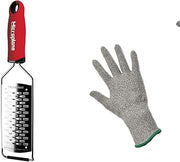 Microplane Gourmet Grater with Fine and Thick Grater, Star Knives, Prymo Protective Glove, Stainless Steel, Red, 2-Way Cutting Edge