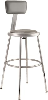 National Public Seating 6400 Series Heavy Duty 18 Inch Adjustable Height Steel Stool with Round Seat and Backrest, Grey Frame and Legs