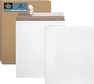 Quality Park Photo Document Mailers, Redi-Strip Self Seal Closure, Rigid Stay Flat Mailer, White Recycled Fiberboard, 6" x 8", 25 per Box