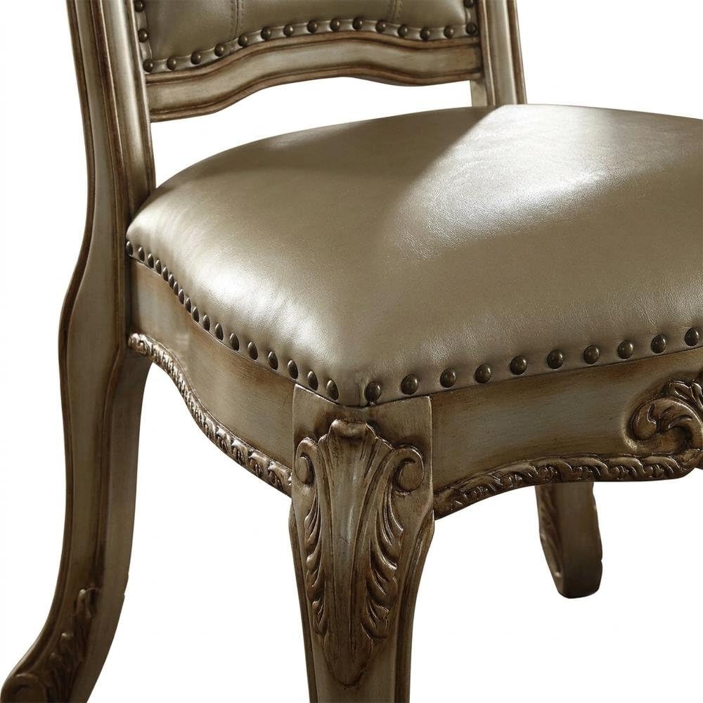 PU Leather-Upholstered Dining Side Chair with Gold Patina Wood Frame by Furnifact – Wood, Bone Pu &Amp; Gold Patina, Pack of 2