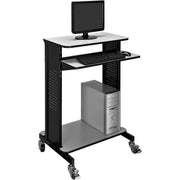 Mobile Computer Workstation with Keyboard & Mouse Tray by Global Industrial – 28.75"W x 21.88"D x 46"H, Steel/Laminate, Grey, Model 277216