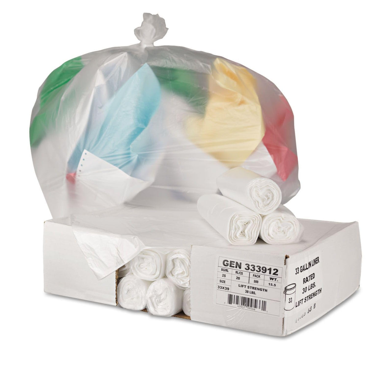 Z6639LN GR1 33 Gallon 9 mic 33 in. x 39 in. High-Density Can Liners - Natural (25 Bags/Roll by Boardwalk – 1 Count (Pack of 500), 33.0 gallons, High-Density Polyethylene (HDPE)
