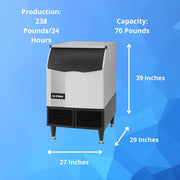 Commercial Cube Undercounter Ice Maker by by Ice-O-Matic – 238 lb / Day, 70.0 pounds, Stainless Steel, Silver, Model ICEU220FA