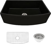Ruvati 33 inch Fireclay Black Farmhouse Kitchen Sink Bow Front Curved Apron Single Bowl - RVL2398BK