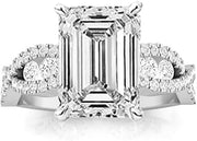 1.5 Ctw 14K White Gold Designer Twisting Eternity Channel Set Four Prong Emerald Cut GIA Certified Diamond Engagement Ring (1 Ct I Color VS2 Clarity Center Stone)